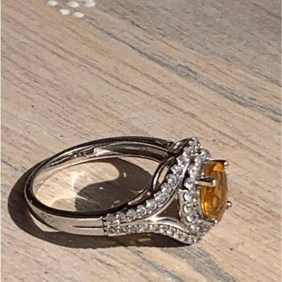 Sterling Silver Oval Cut Citrine Sparkly Ring with Cubic Zirconia - Picture 11 of 14